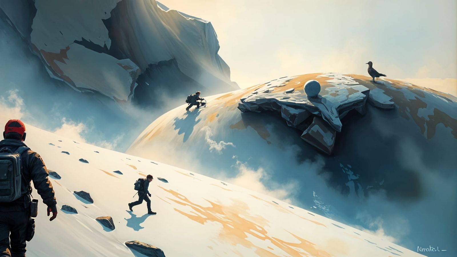 Whimsical Gouache Illustration of Mysterious Encounter