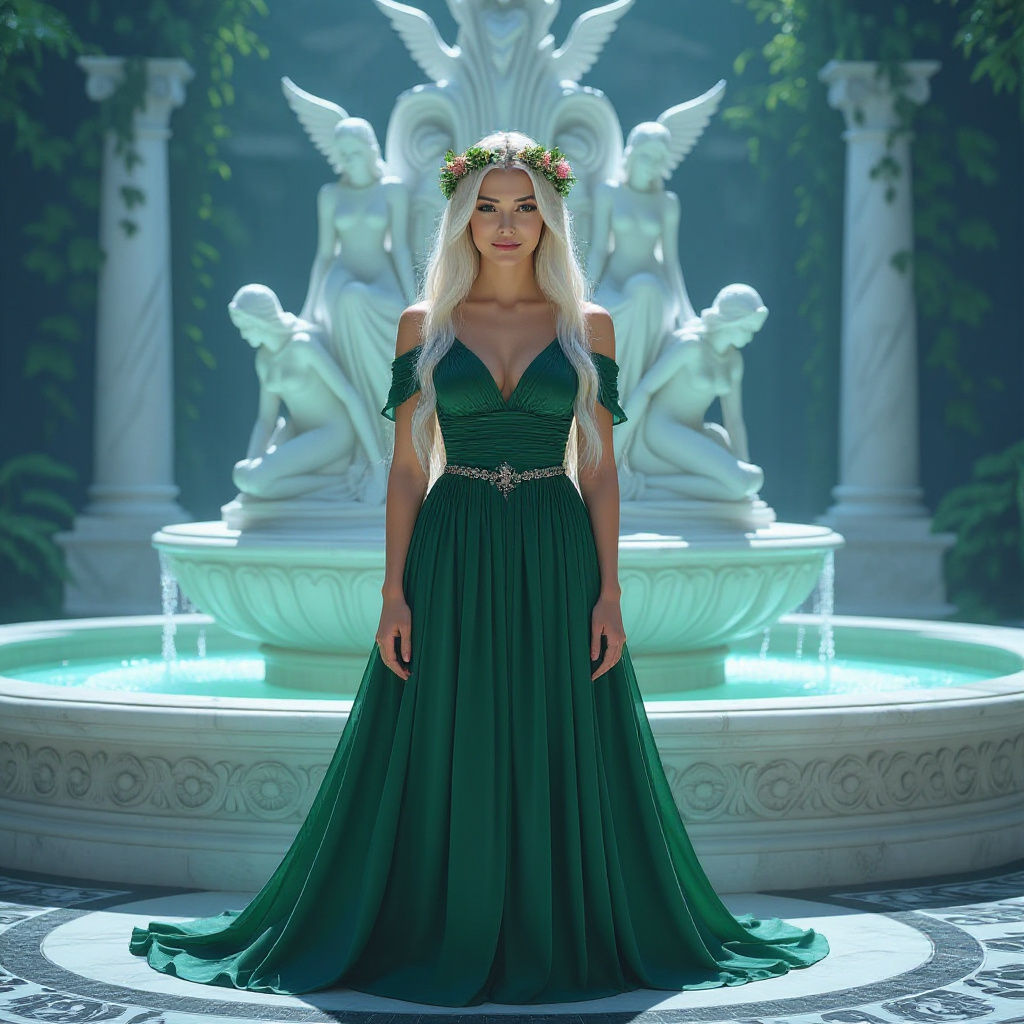Enchantress at Marble Fountain in Fantasy Style