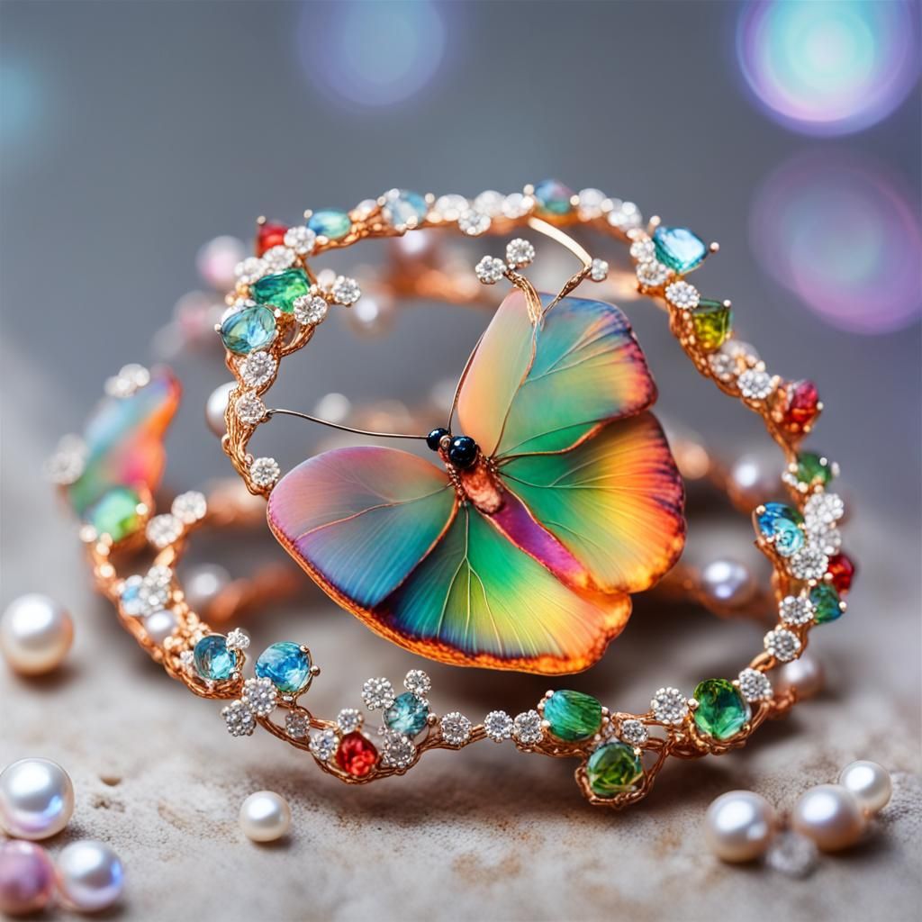 Butterfly with Gemstone Wings in Aurora Space