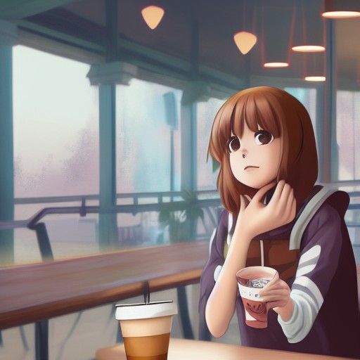 Ochako Uraraka at a Coffee Shop, Matte Painting