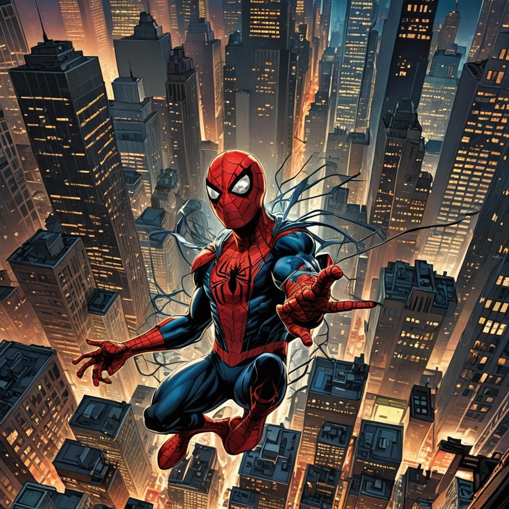 Spider-Man Swings Through Manhattan: Comic Book Art