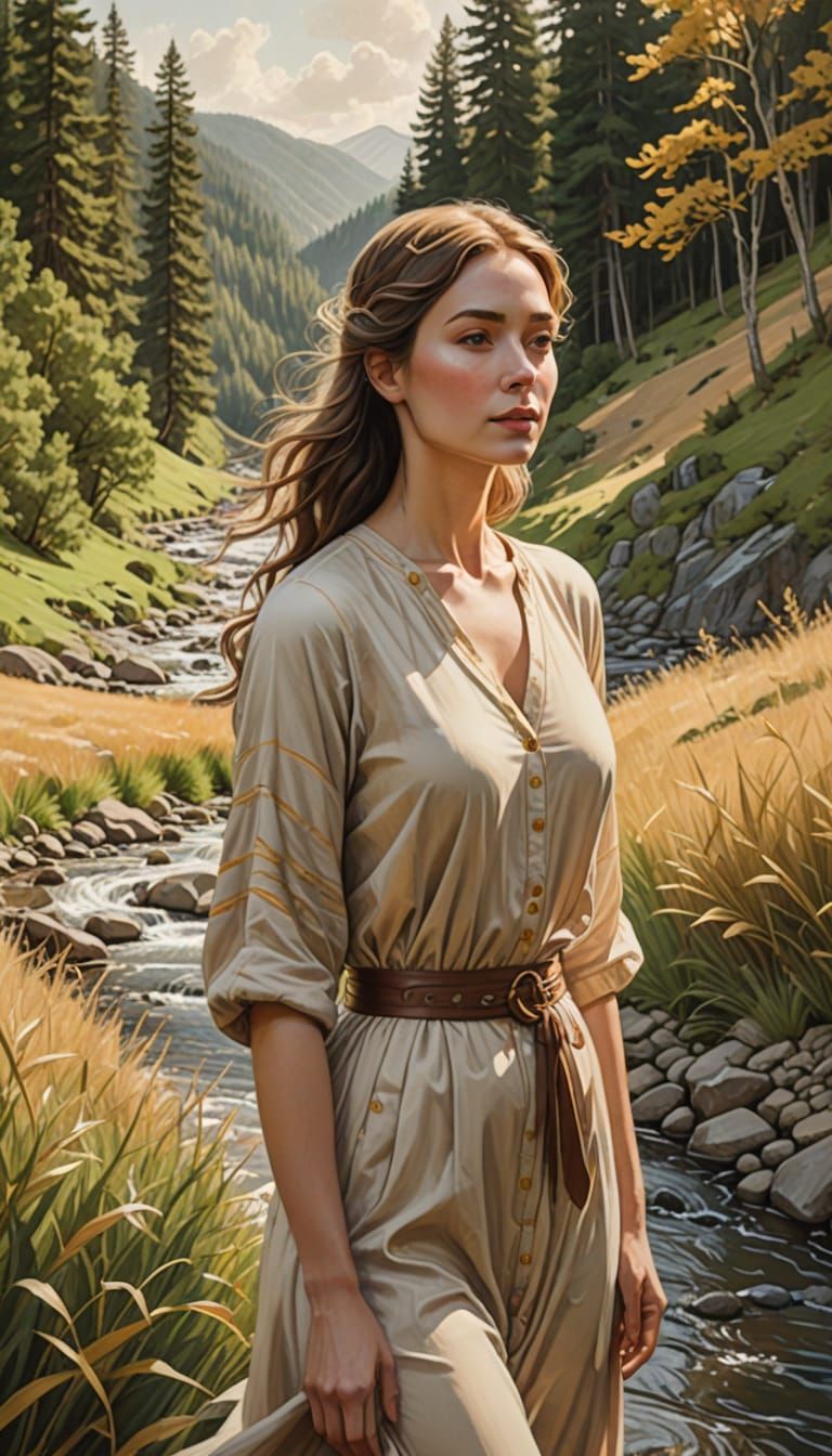 Ethereal Lady Amidst Nature's Serenity