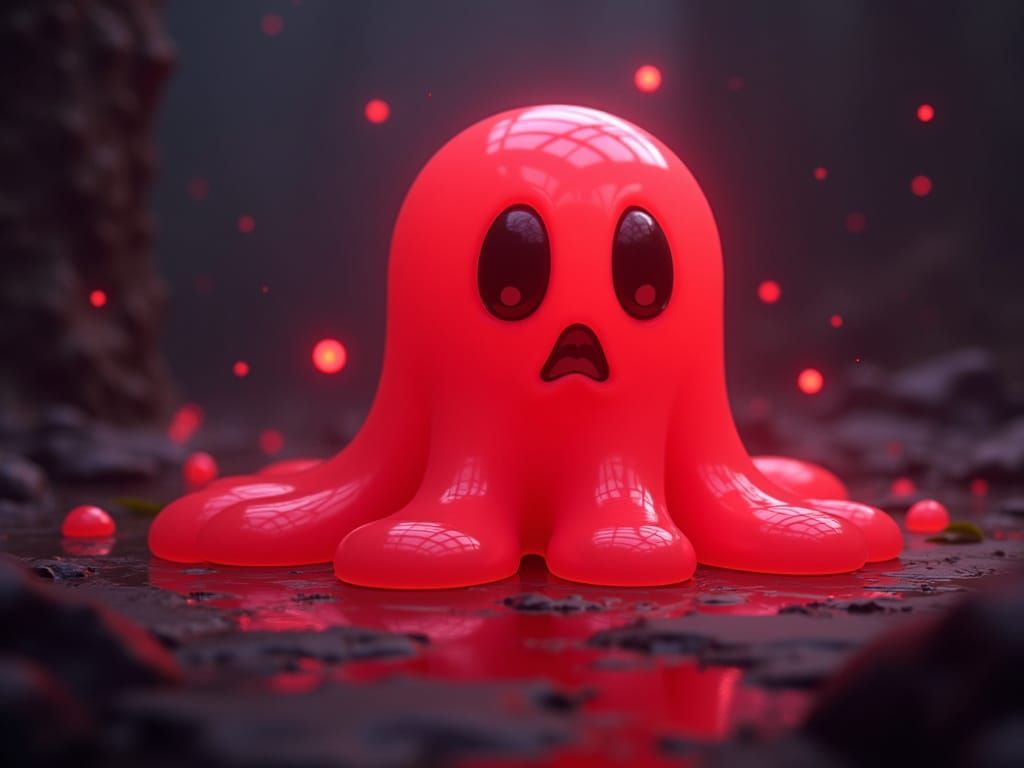 Glowing Red Fantasy Slime in Soft Digital Lighting