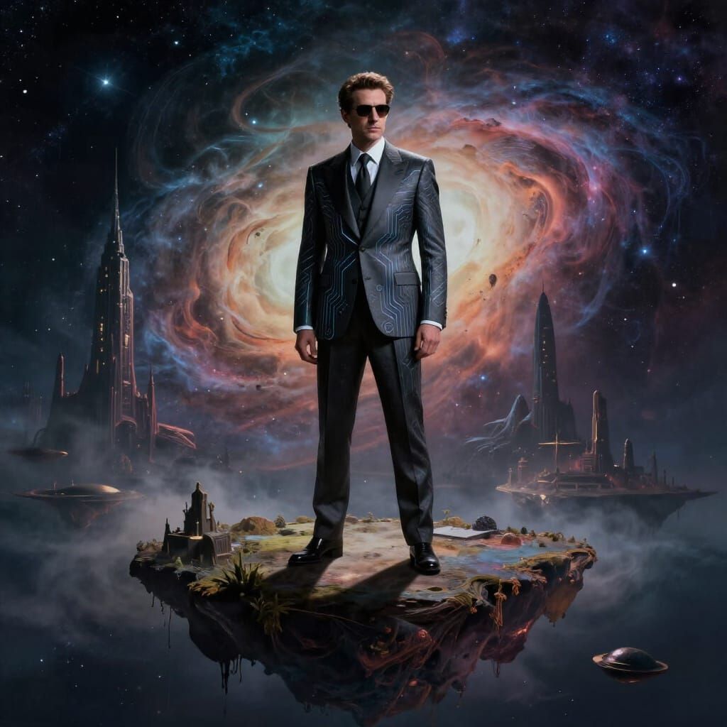 Dapper Gentleman in Cosmic Nebula