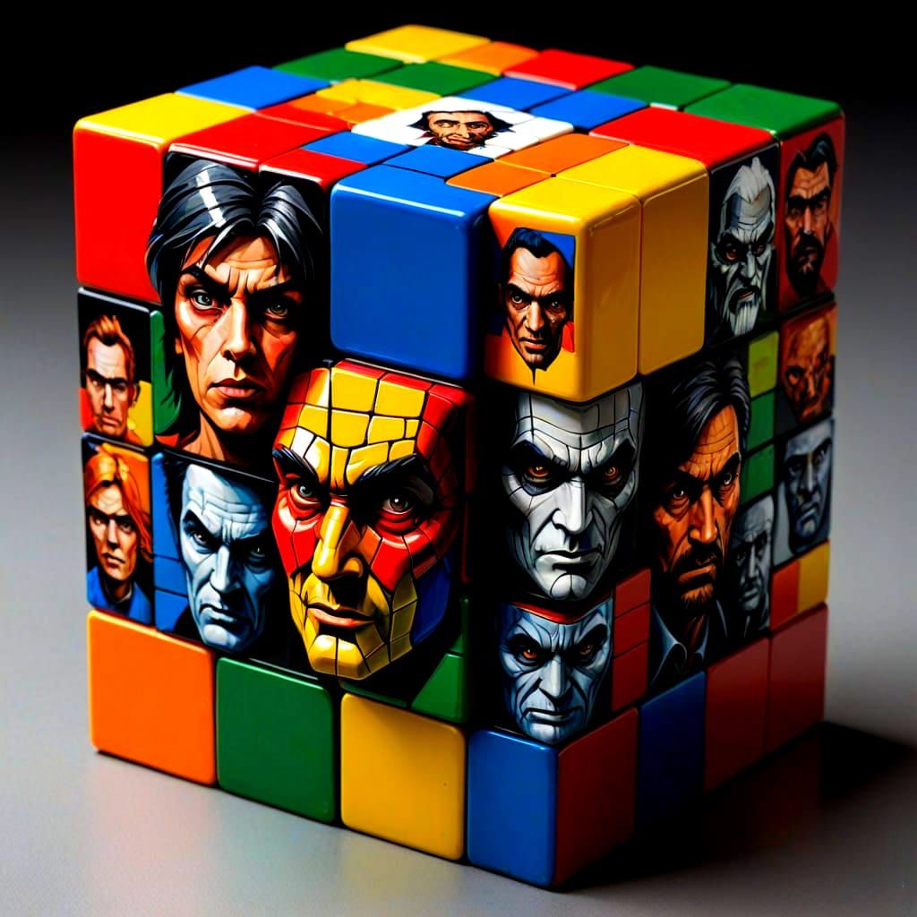 Mysterious Rubik's Cube in a Dark Cyberpunk World