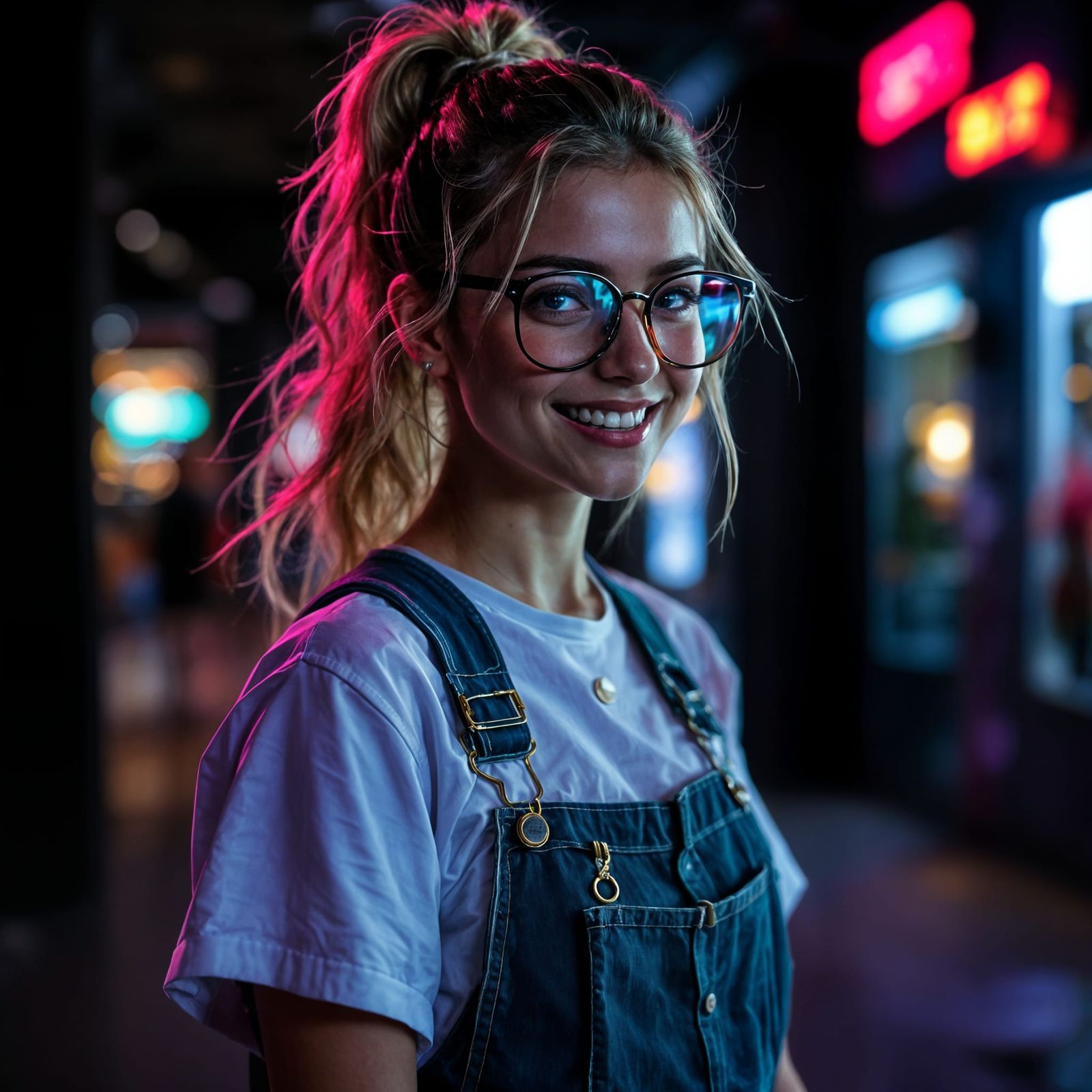 Cyberpunk College Cutie in Retro Neon Jumpsuit