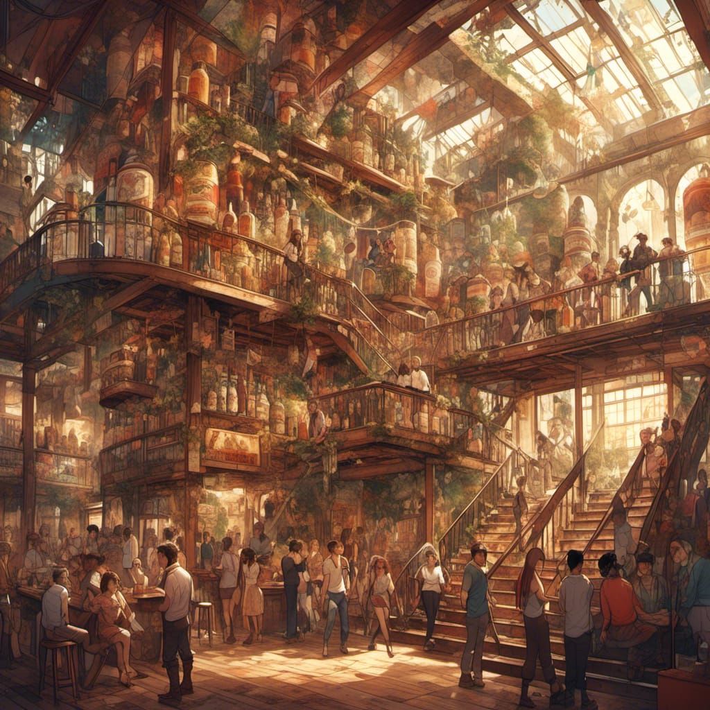 Steampunk Cartoon Beer Factory with Flowing Beer