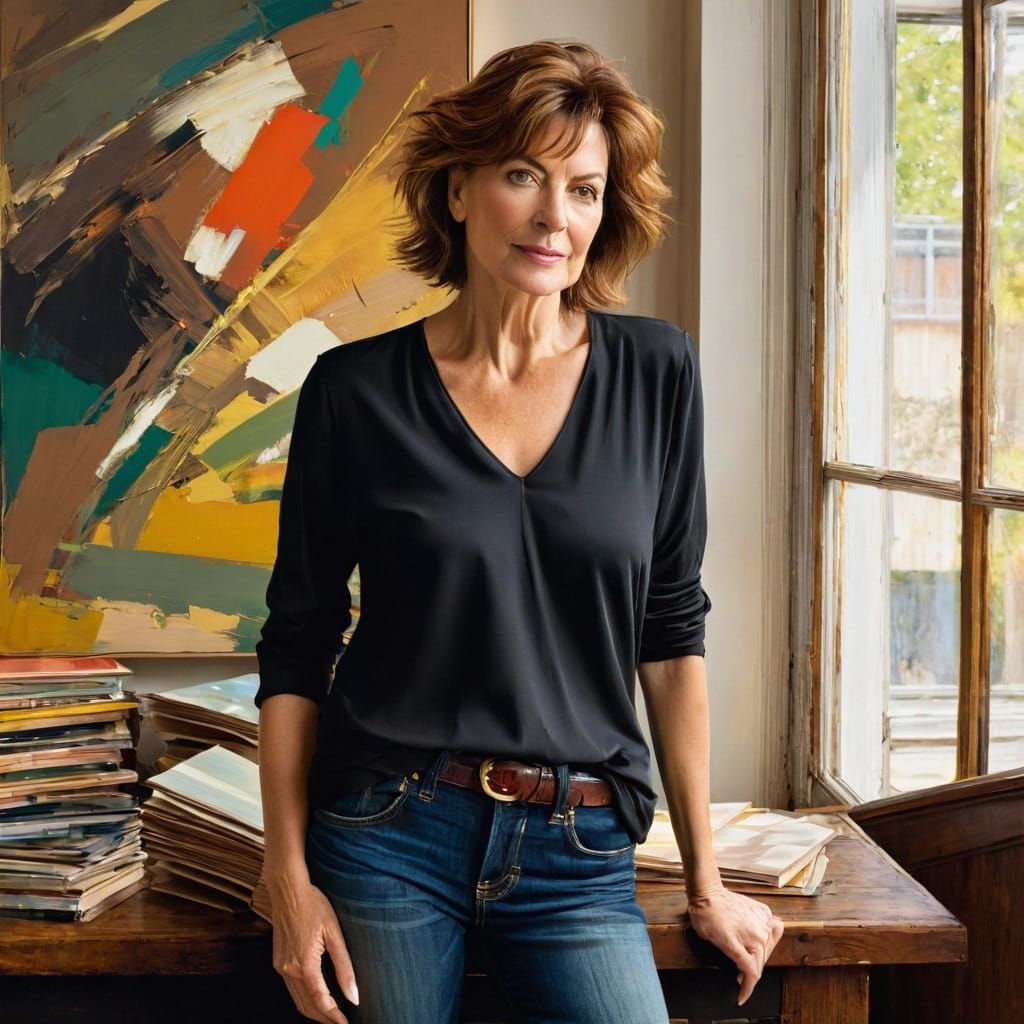 Expressive Portrait of a Middle-Aged Woman in Earthy Tones