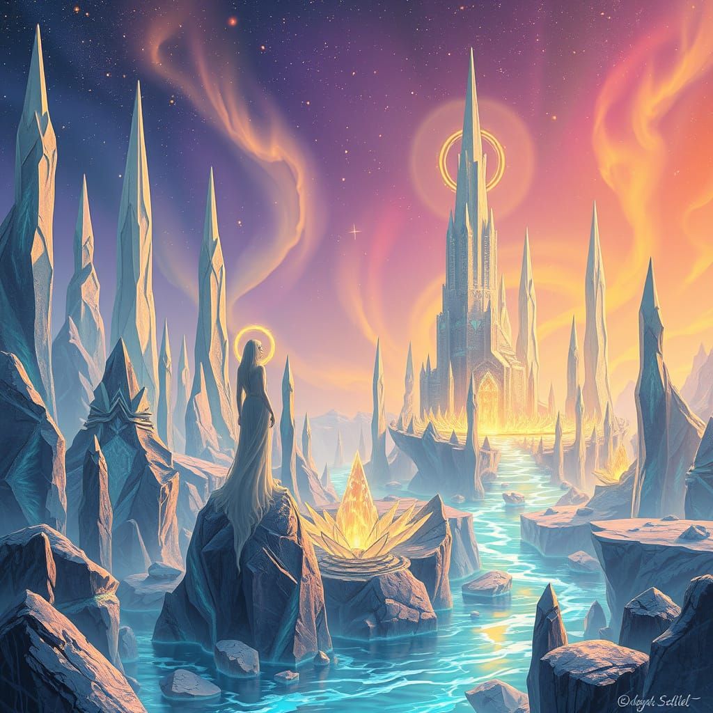 Ethereal Celestial Beings in a Crystalline Realm