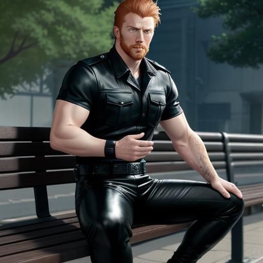 Ginger Man on Bench in Anime Style