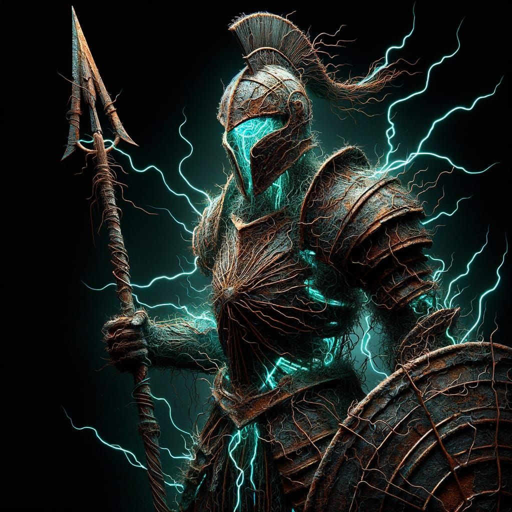 Ancient Copper Warrior with Glowing Armor