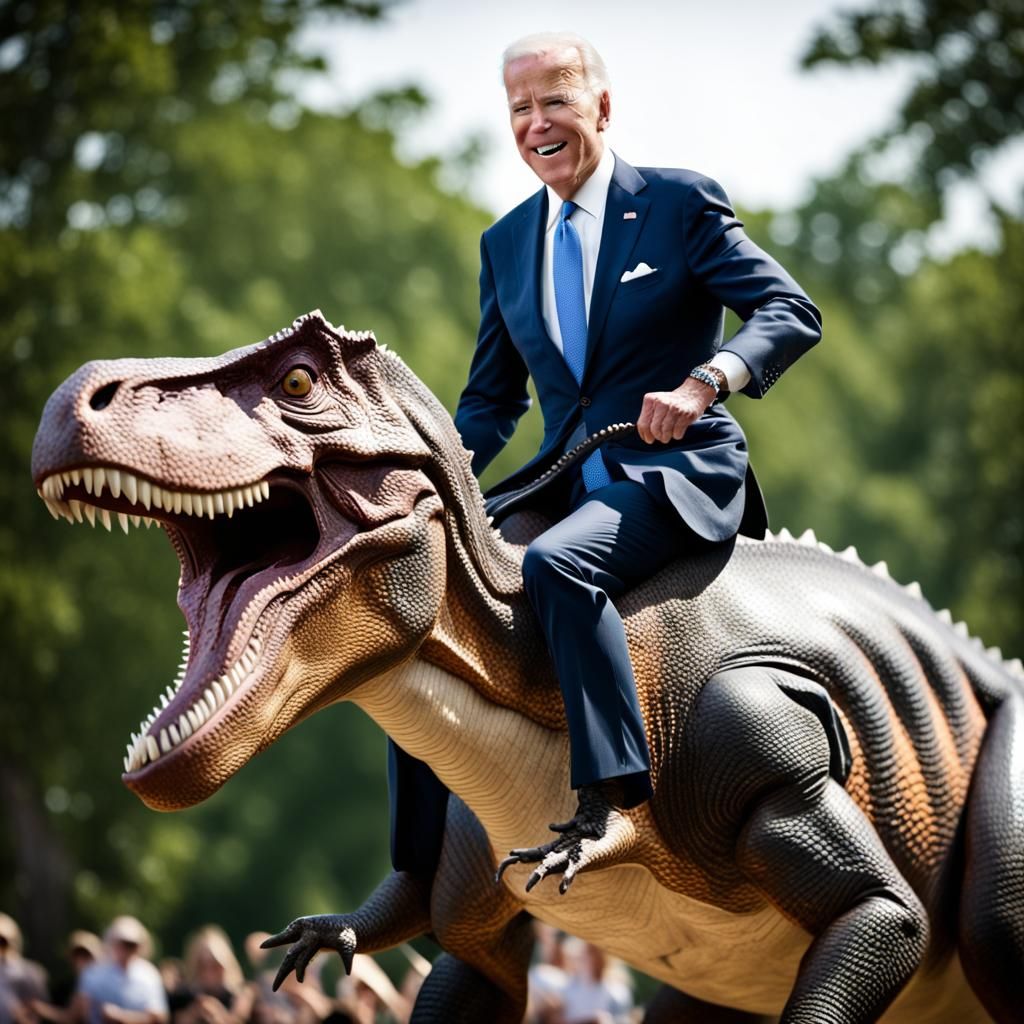 Joe Biden Rides a Dinosaur: Professional Photo