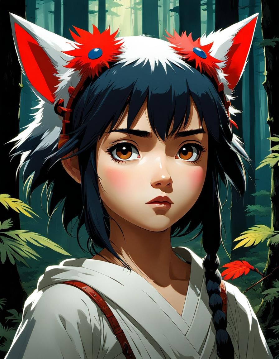 Chibi Princess Mononoke Portrait in Anime Style