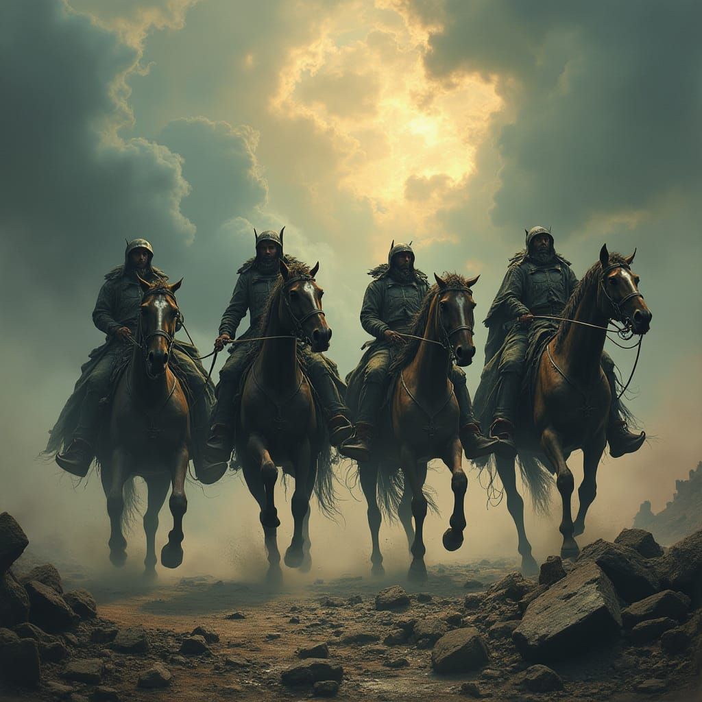 Four Horsemen of the Apocalypse in Dark Surrealism
