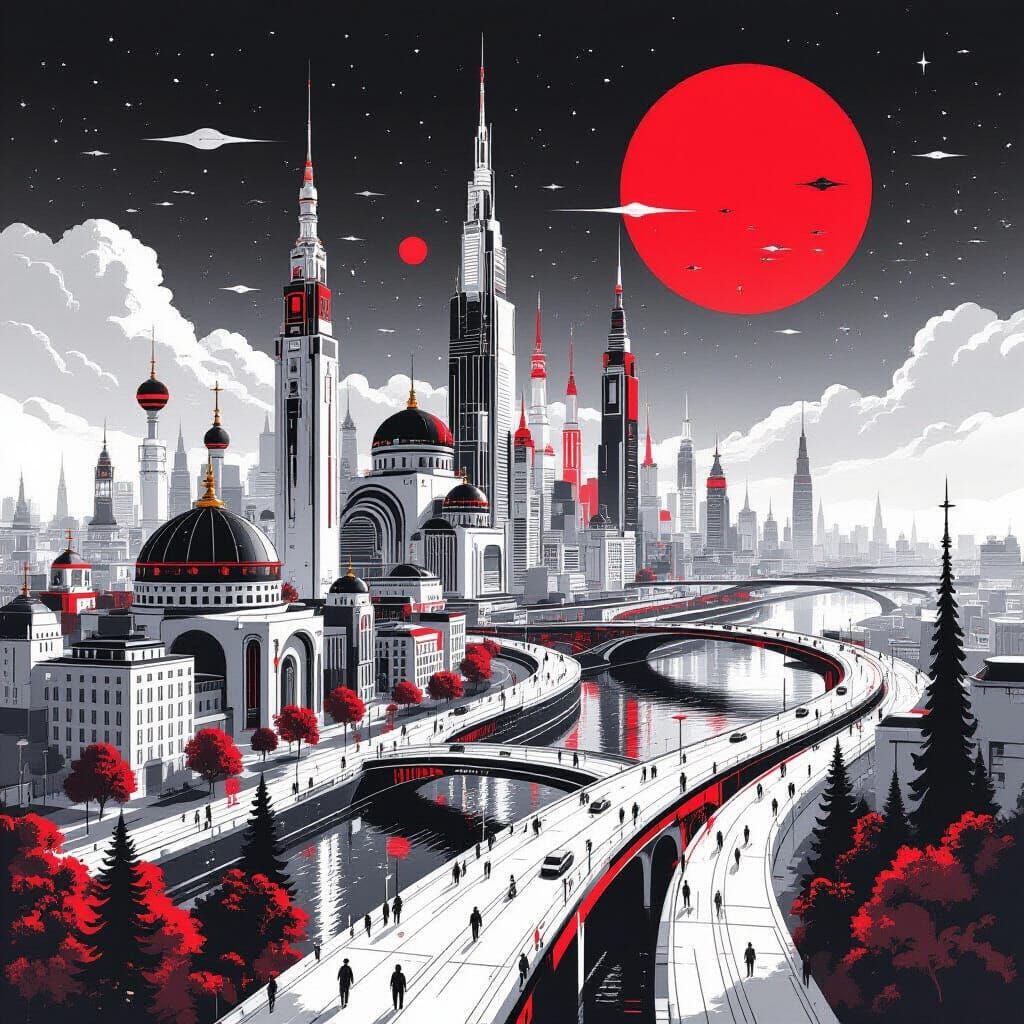 Futuristic Sofia 2057 in Black, White, and Red