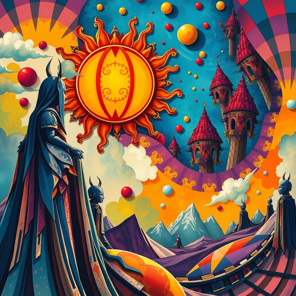 Vibrant Fractal Concept Art in Cubist Style