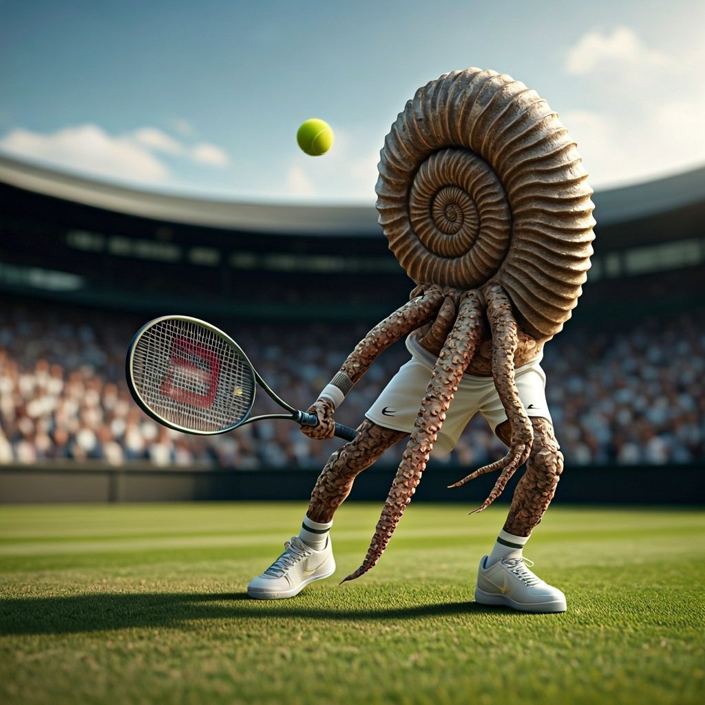 Ammonite Plays Tennis at Wimbledon in Hyperrealism
