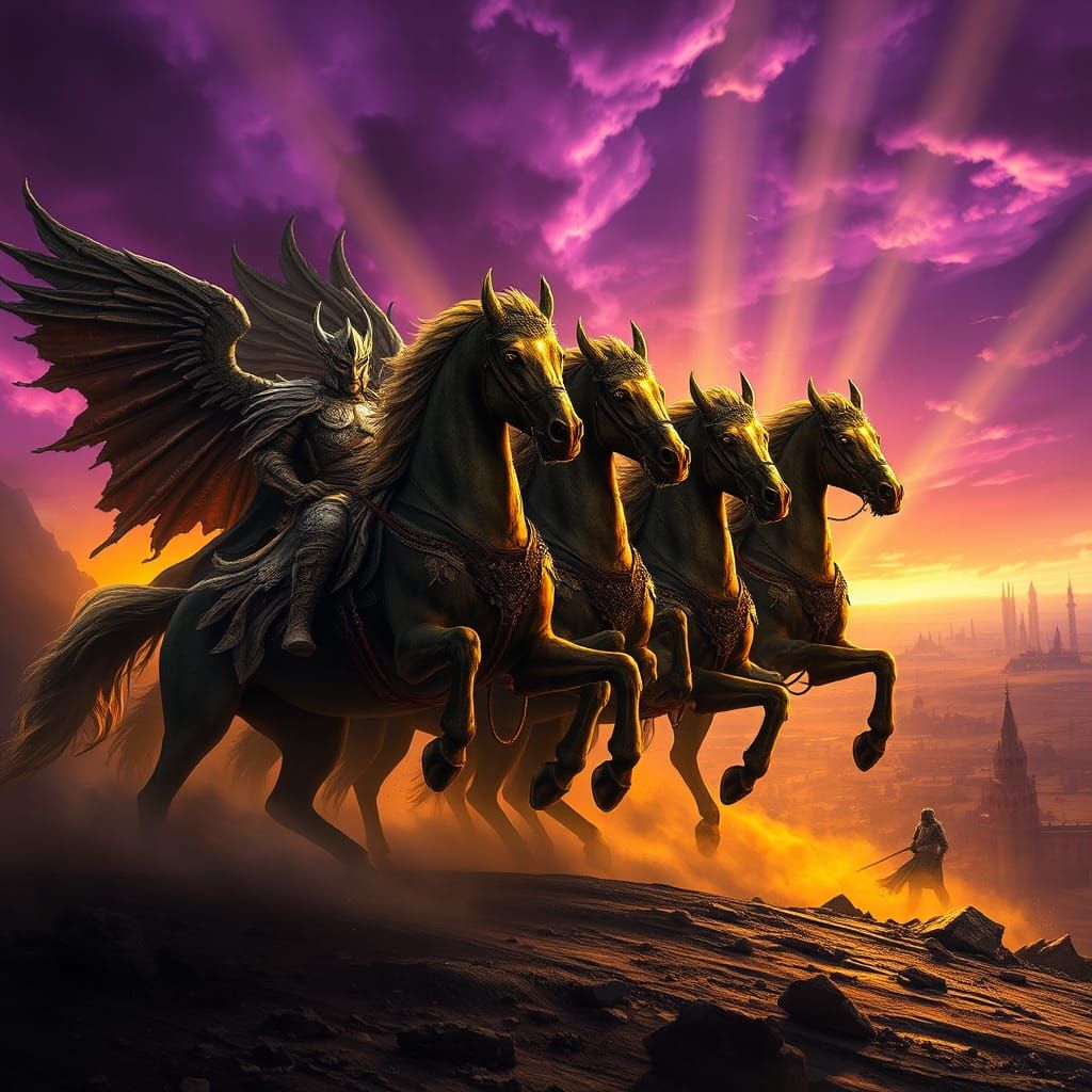 Apocalyptic Horsemen Ride Forth in Dark Fantasy Landscape