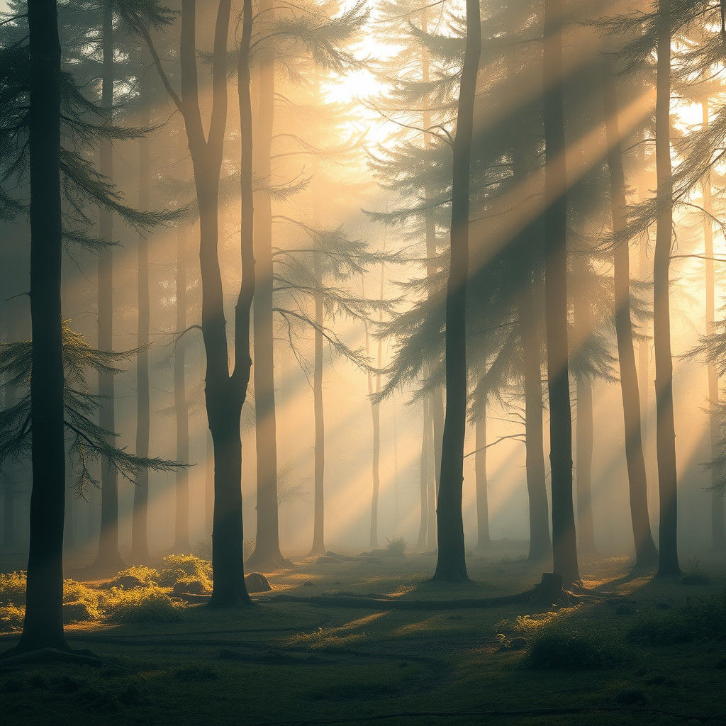 Misty Forest Landscape in Dreamy Digital Art Style