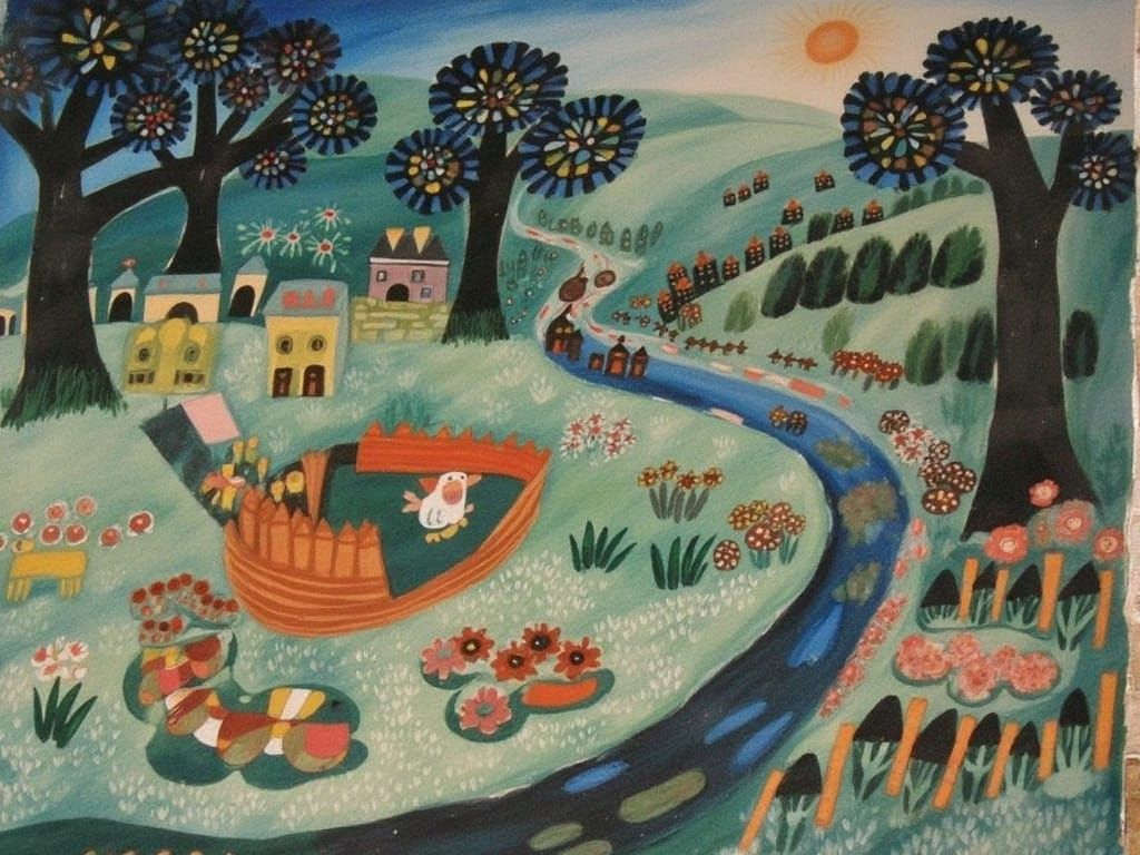 Whimsical Winter Garden Scene in Fairytale Style