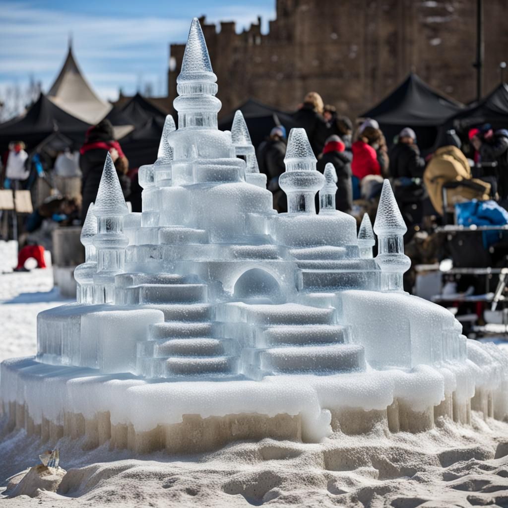 Intricate Ice Sculpture of a Sandcastle