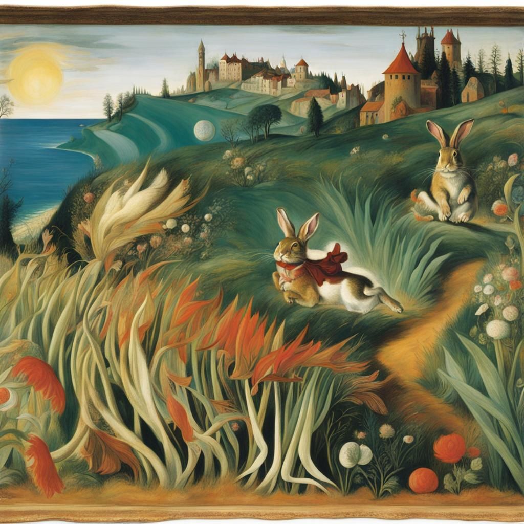 Grotesque Rabbit Landscape Inspired by Renaissance Masters