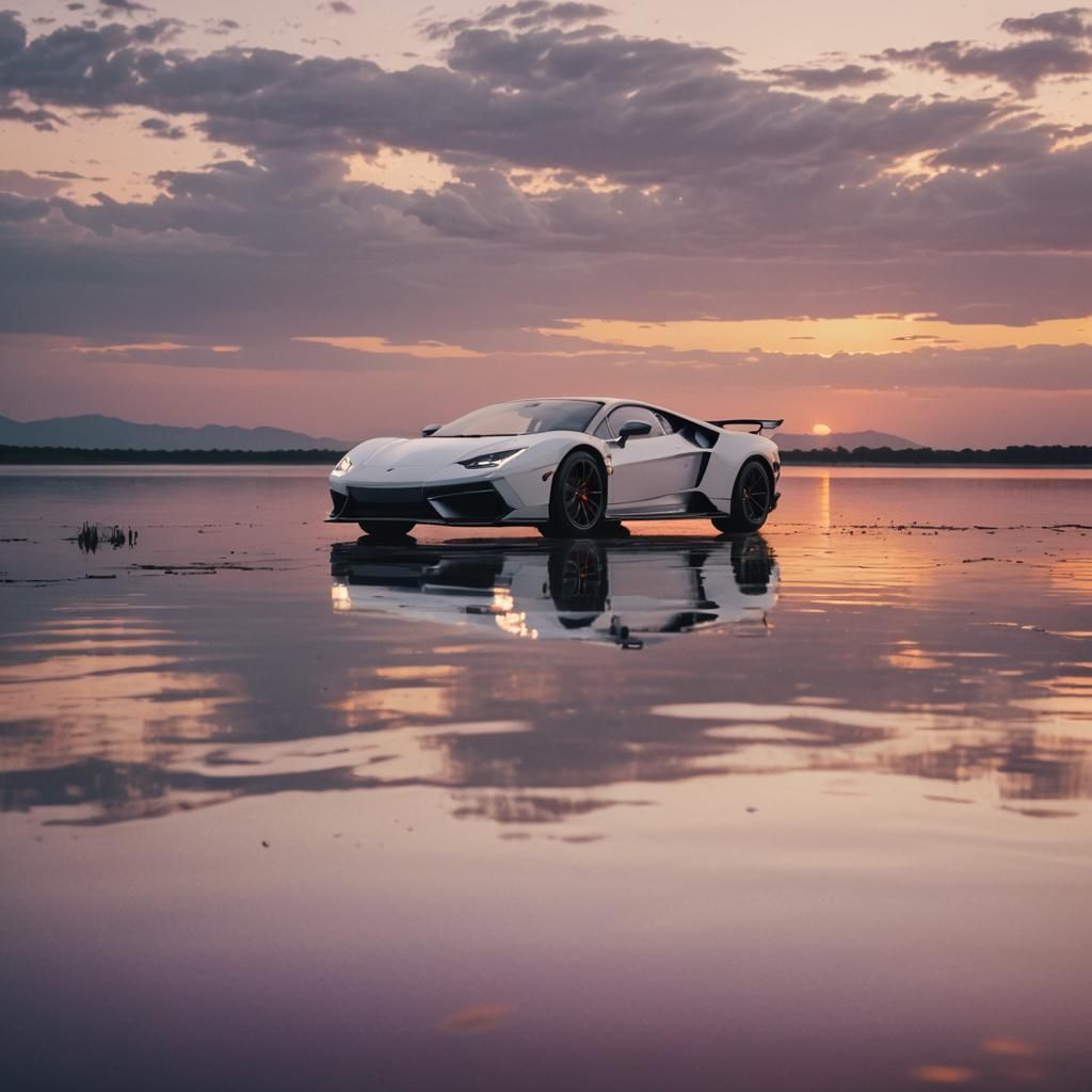 White Supercar at Sunset: Cinematic Film Still