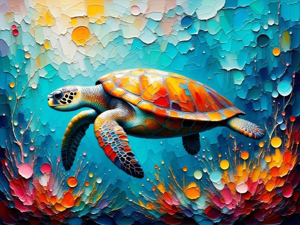 Vibrant Underwater Scene in Expressive Impasto Style