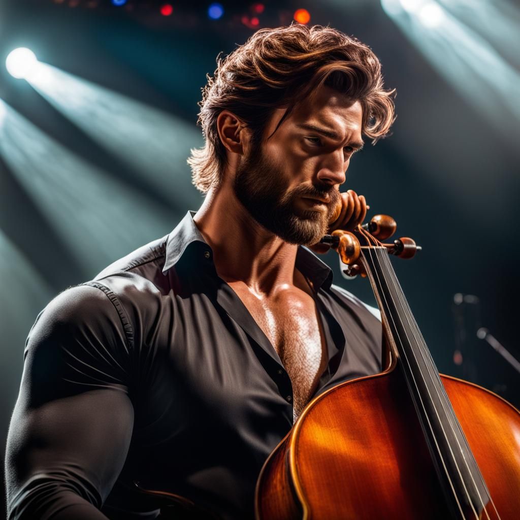 Hyperrealistic Cello Player in Divine Light