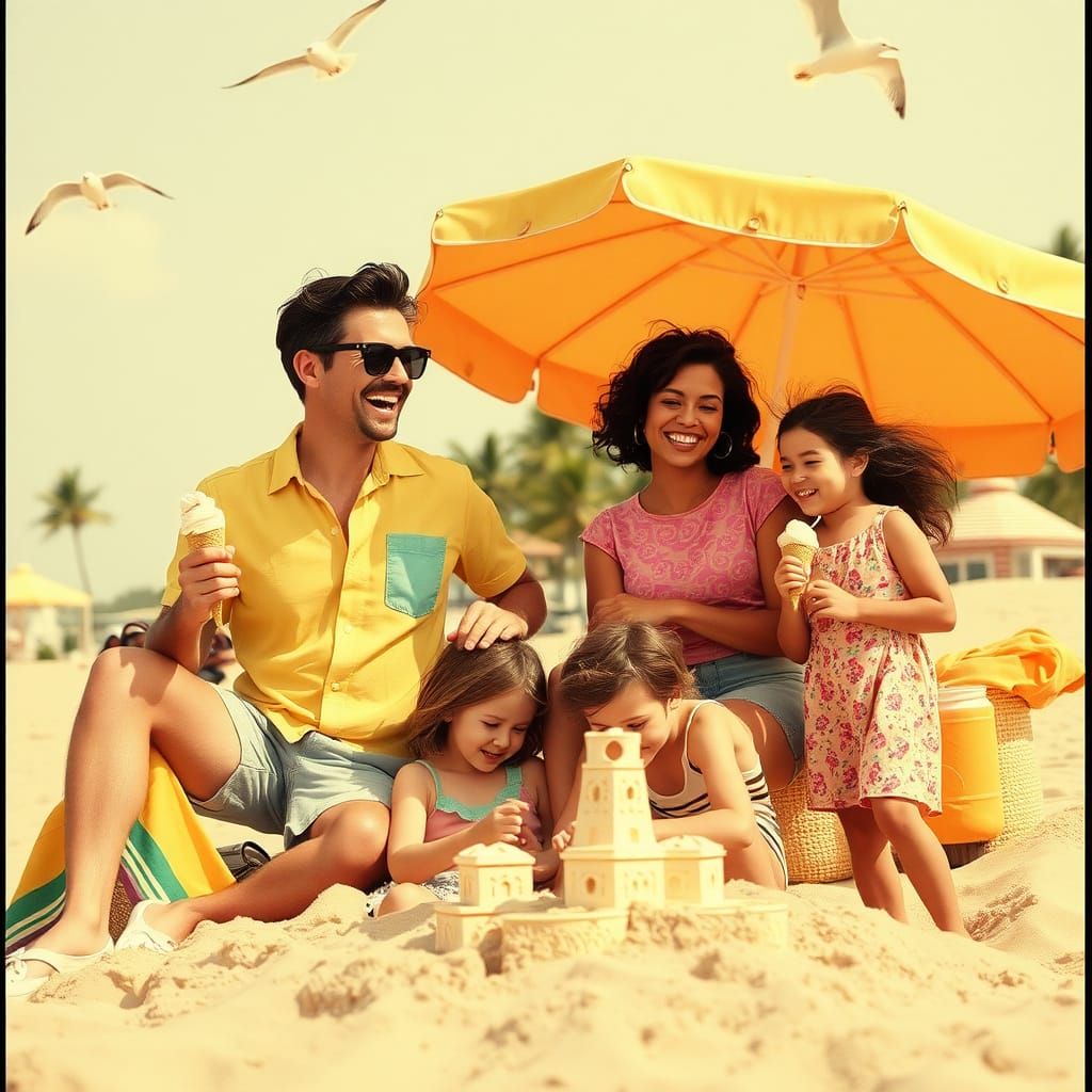 Vintage Family Beach Day in VHS Style