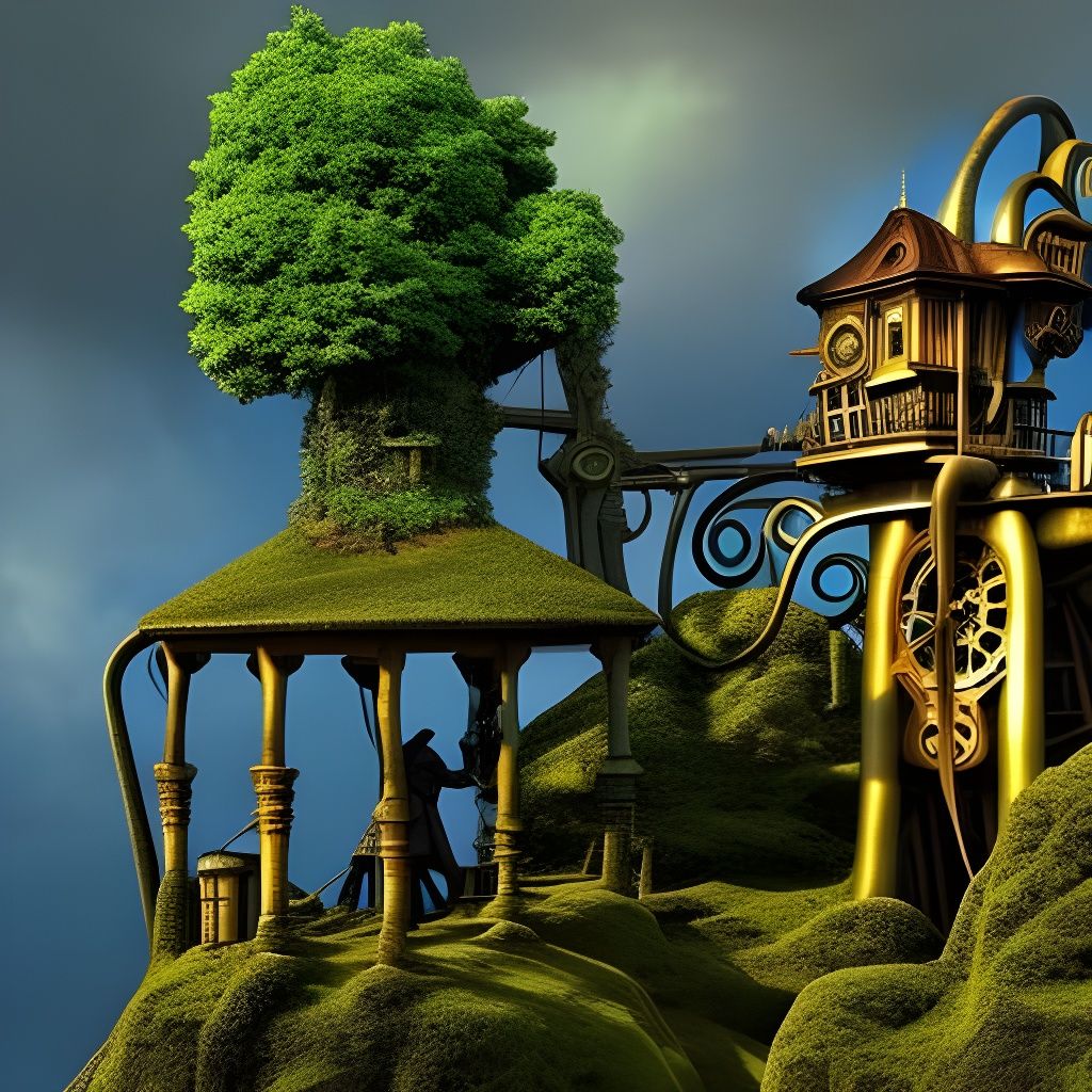 Steampunk Inventor Statue in Treehouse City