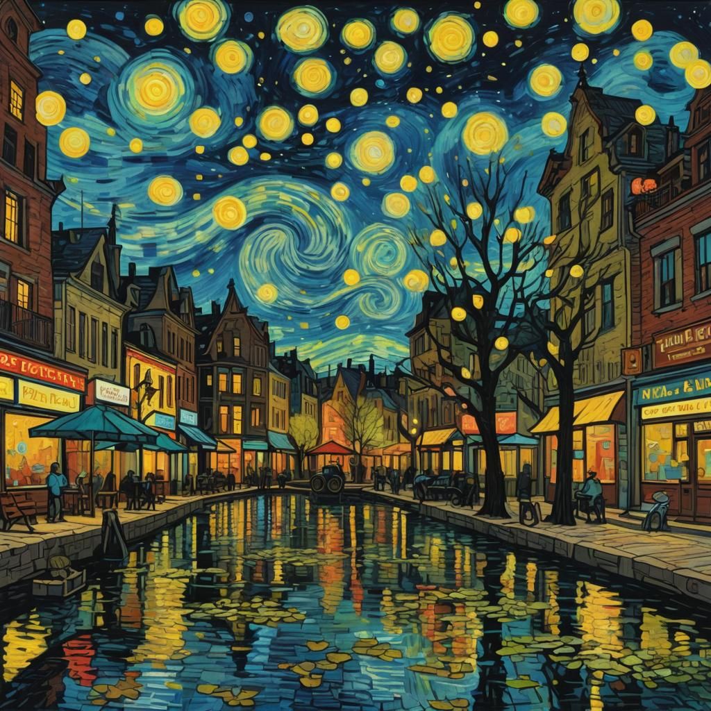 Night Walk with Neon Signs in Vibrant Style