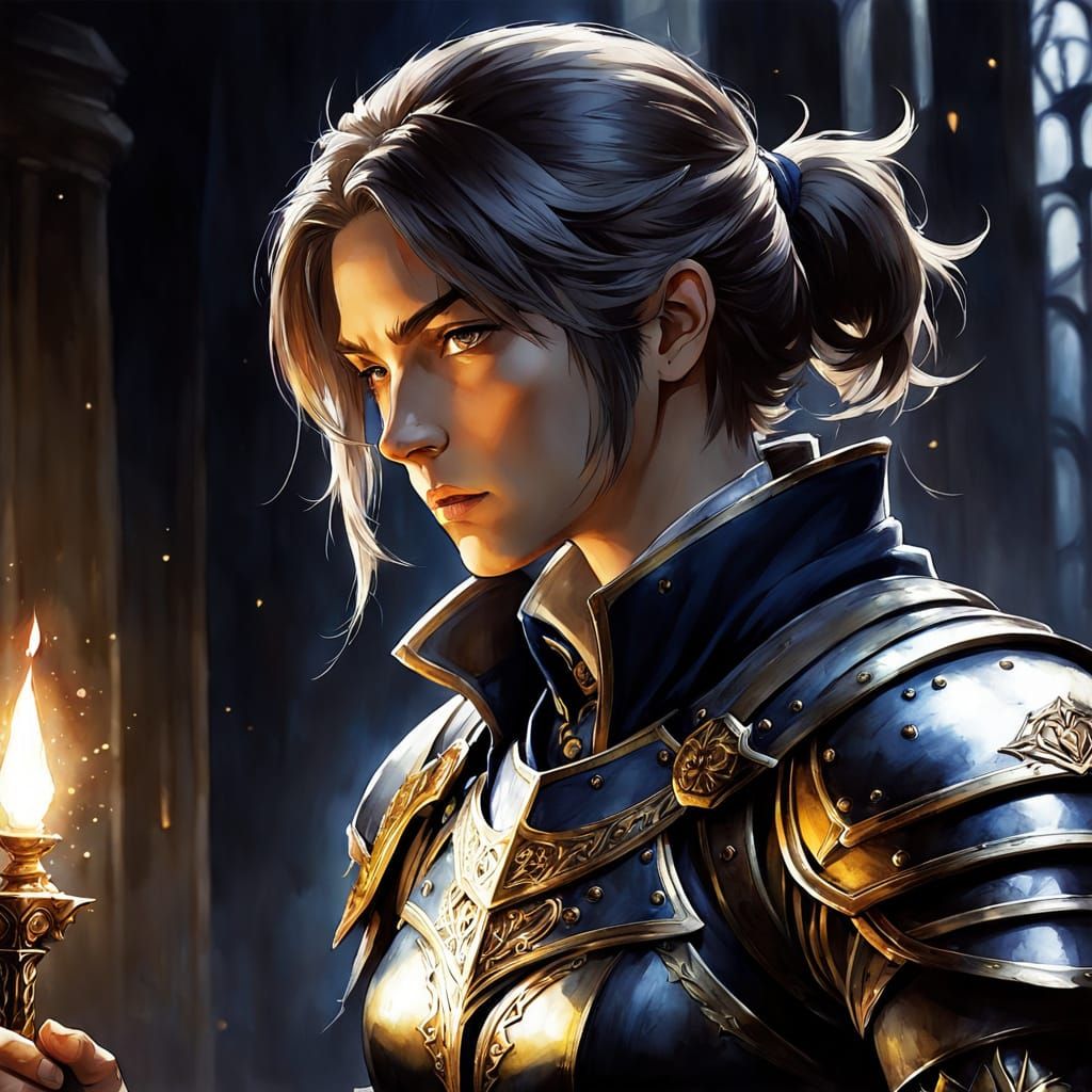 Anime Paladin with Chiaroscuro Lighting