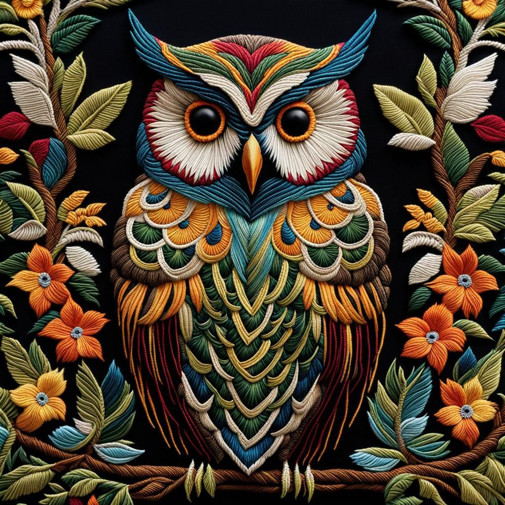 Detailed Tapestry of Tropical Birds and Owl