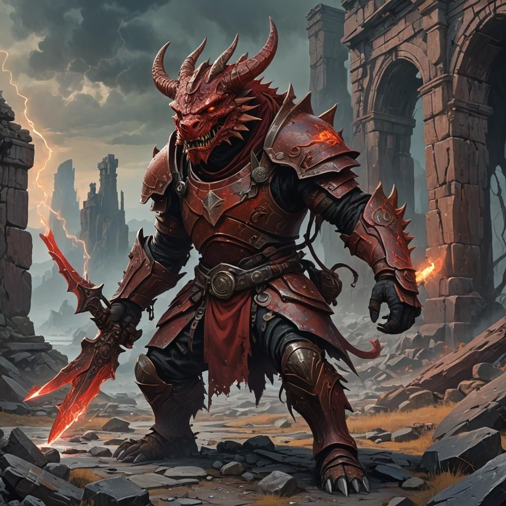 Dragonborn Warrior with Vorpal Sword in Dreamlike Landscape