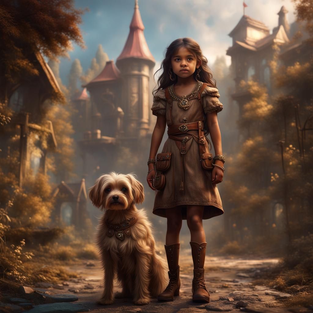 Girl with Dog: Detailed Fantasy Concept Art