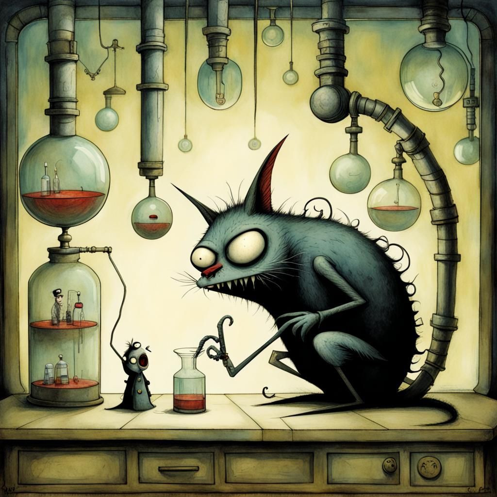 Mad Scientist in Laboratory: Dark Art Style