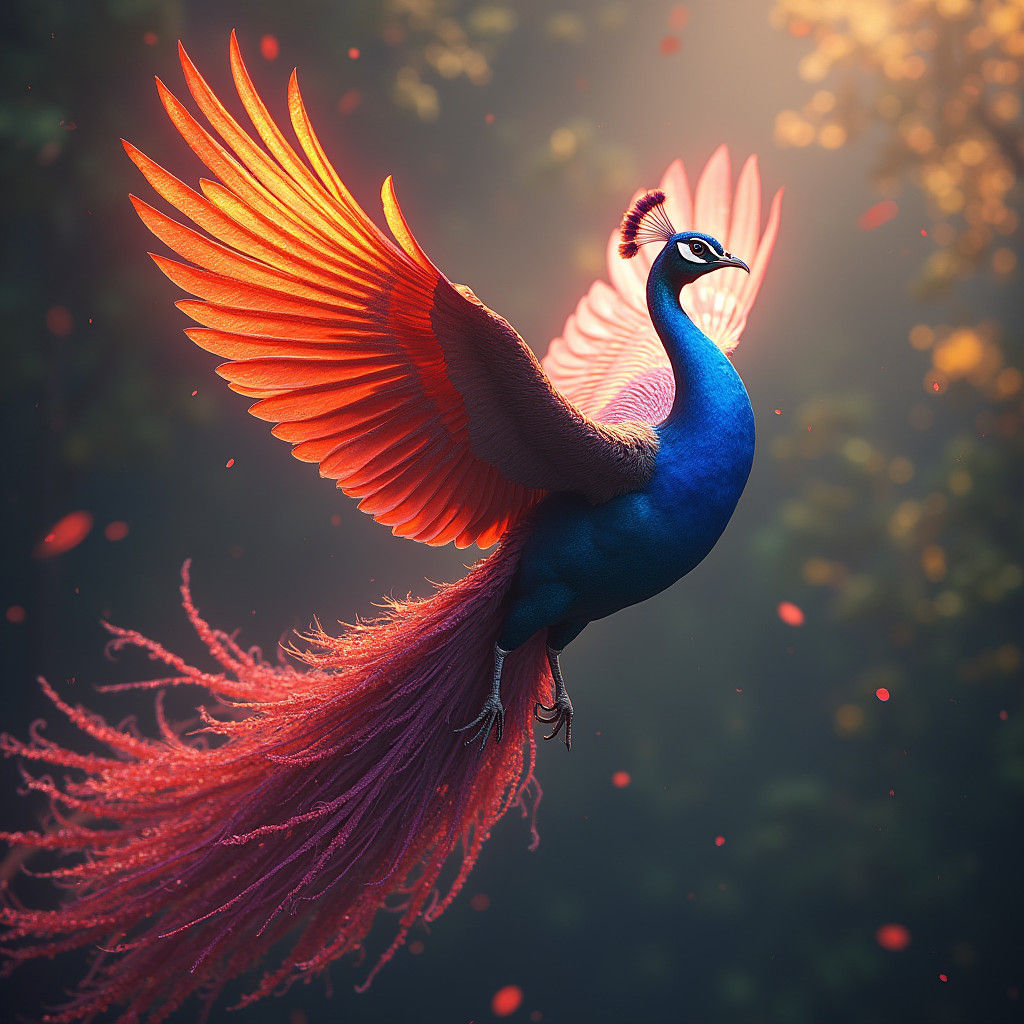 Majestic Peacock in Flight: Digital Matte Painting