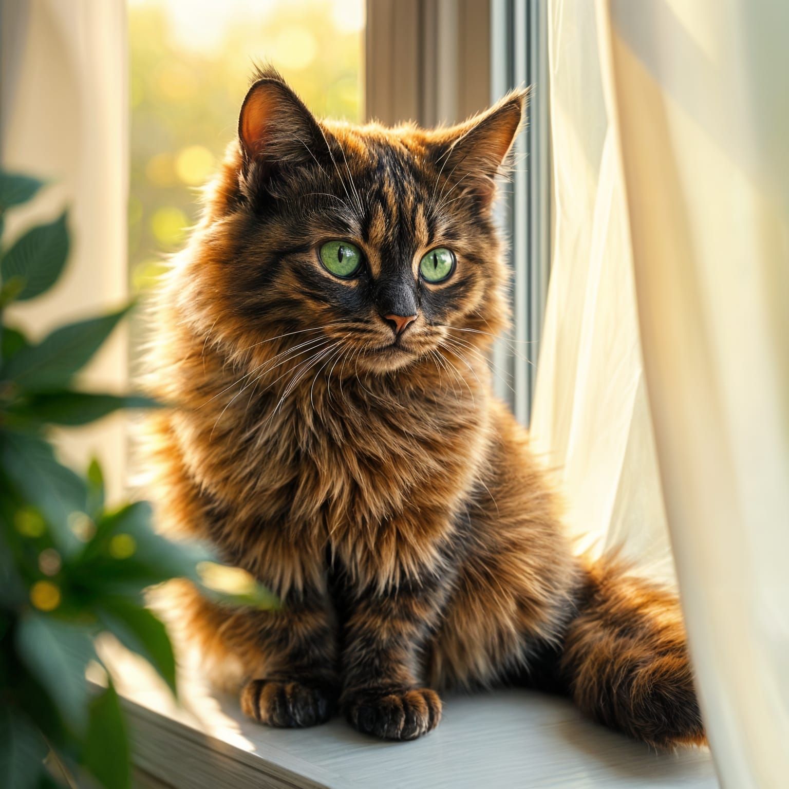 Vibrant Tortoiseshell Cat Basks in Sunlight