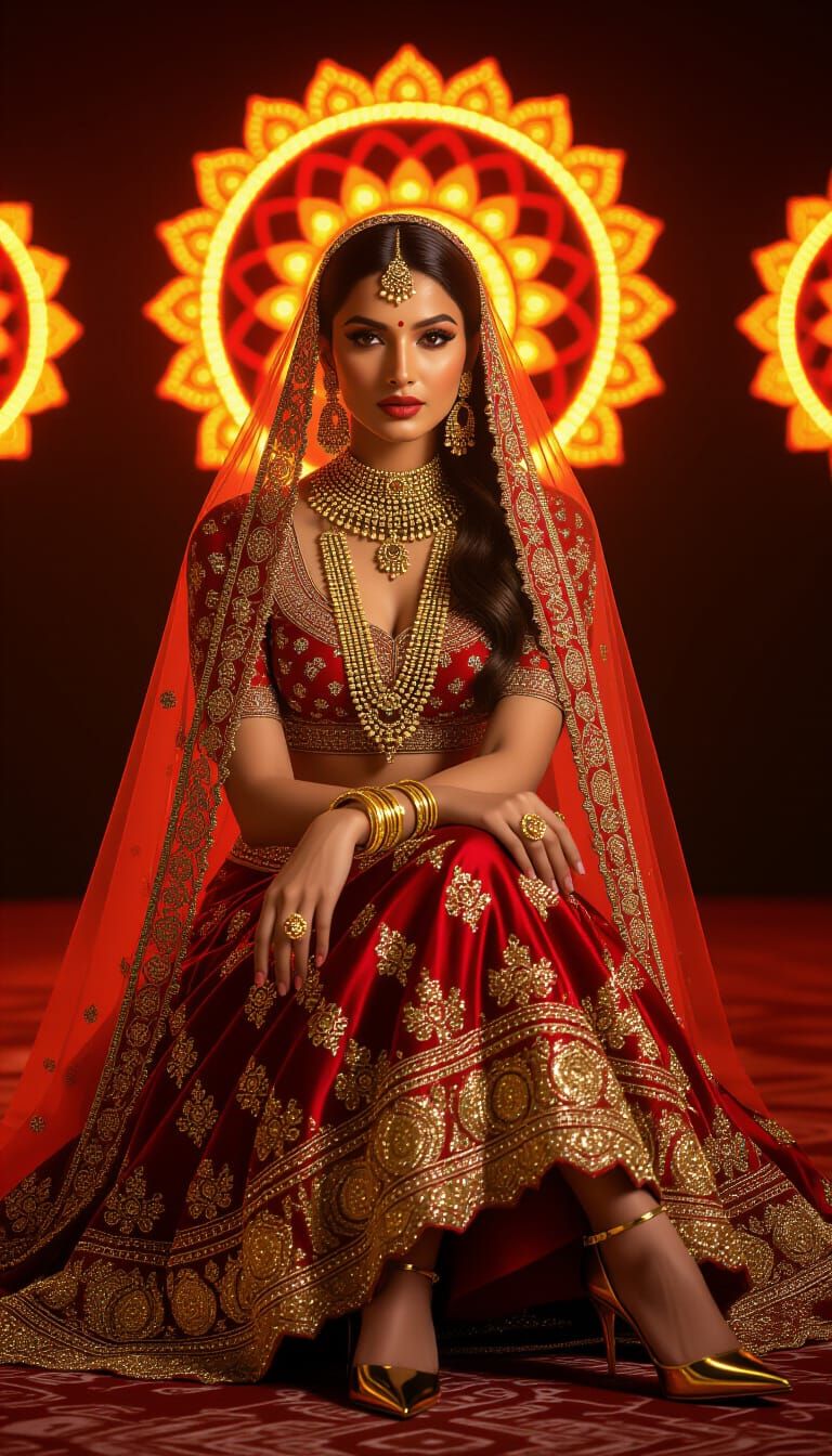 Indian Woman with Veil and Golden Jewelry