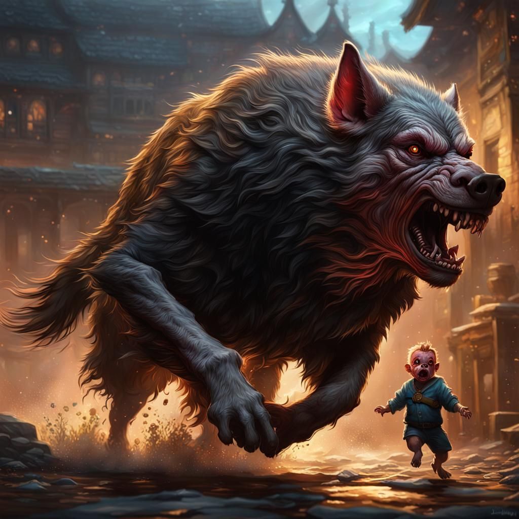 Werewolf and Pig in Dark Fantasy Splash Art