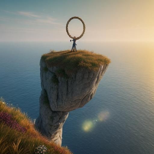 Person on Cliffside Secured by Anchor: Digital Art