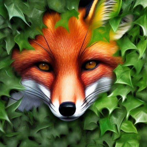 Fox hiding in ivy