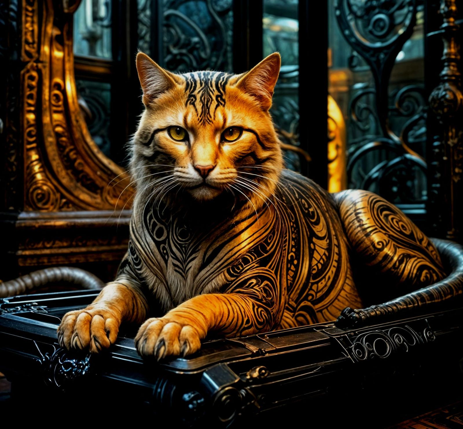 Majestic Renaissance Feline Form in Warm Sunlit Ambiance