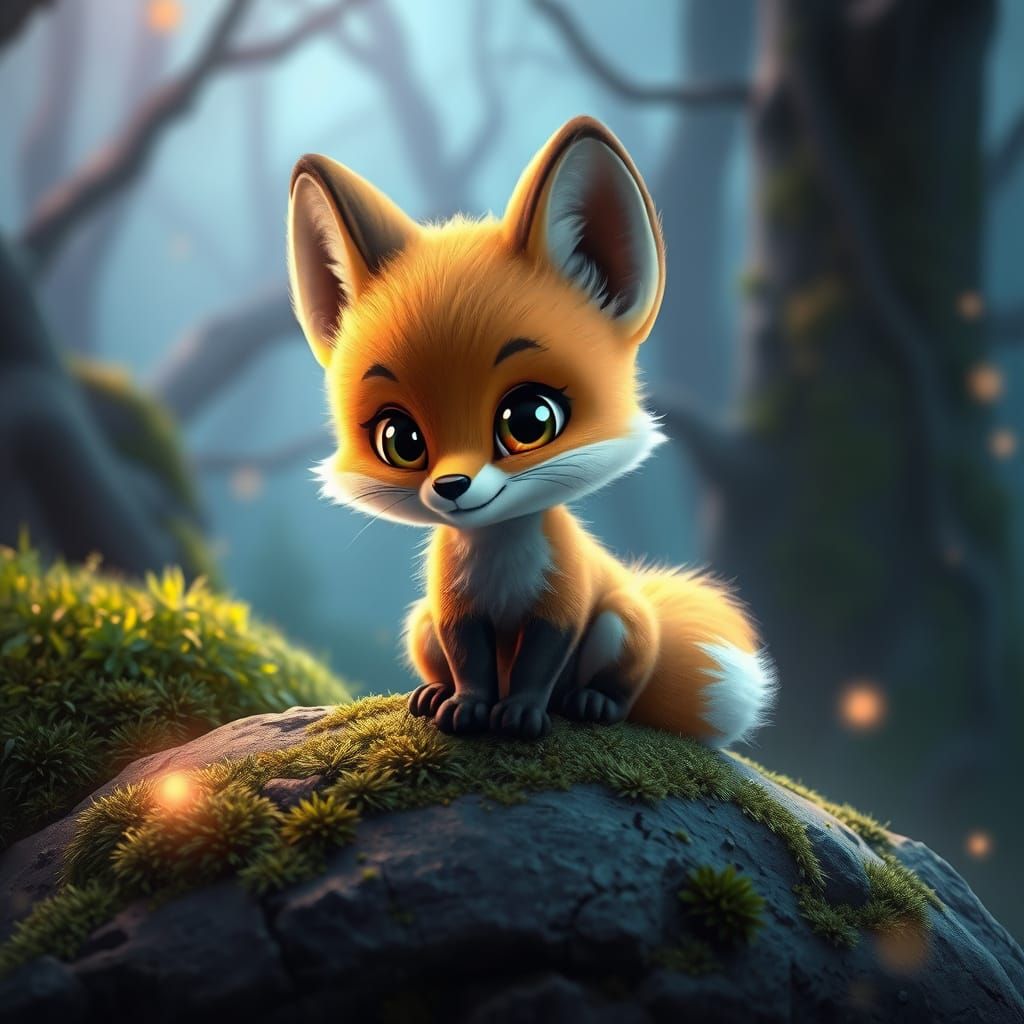 Enchanted Forest Baby Fox with Dreamy Lighting
