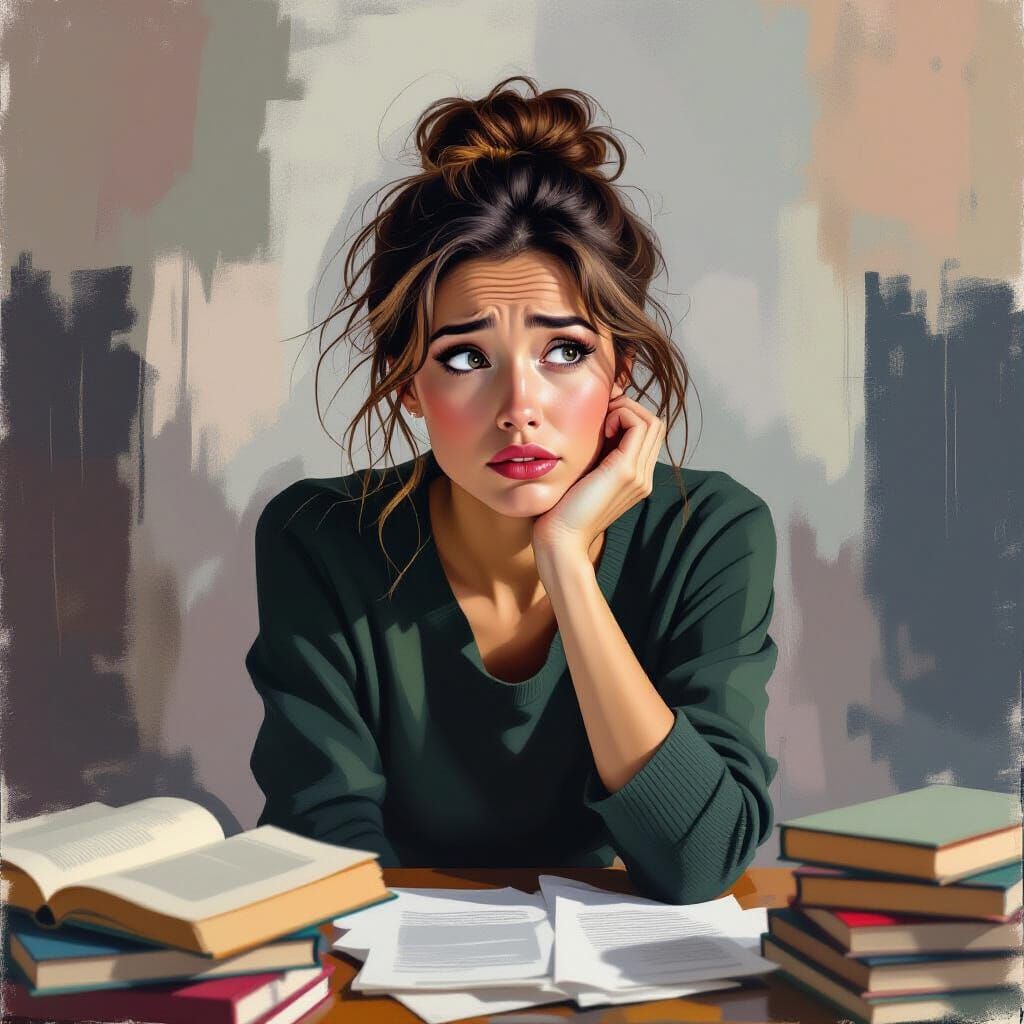 Puzzled Woman Portrait in Surreal Emotional Style