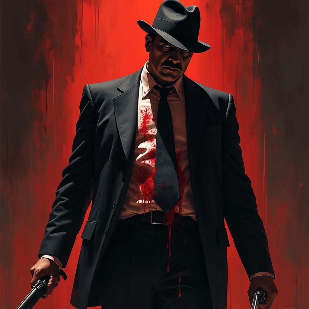 Mafia Boss Stabbed in Dark Shadows with Bloody Details