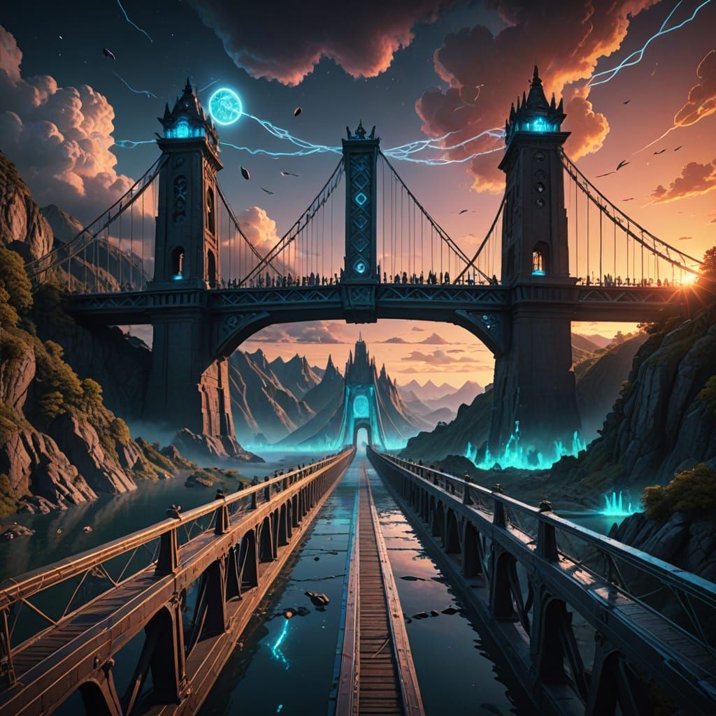Epic Fantasy Suspension Bridge Connecting Planes of Existenc...