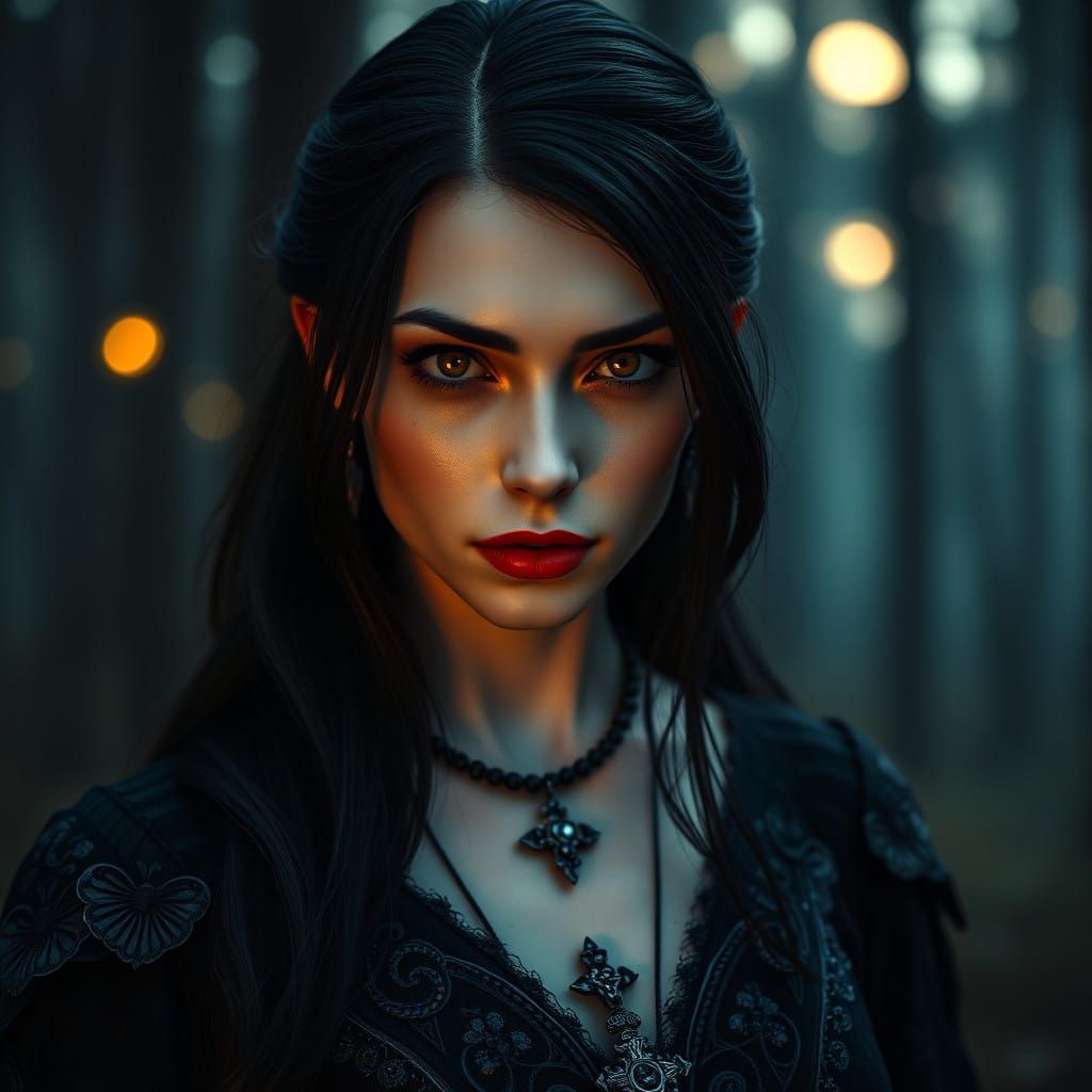 Gothic Vampire Queen Reigns in Moonlit Forest