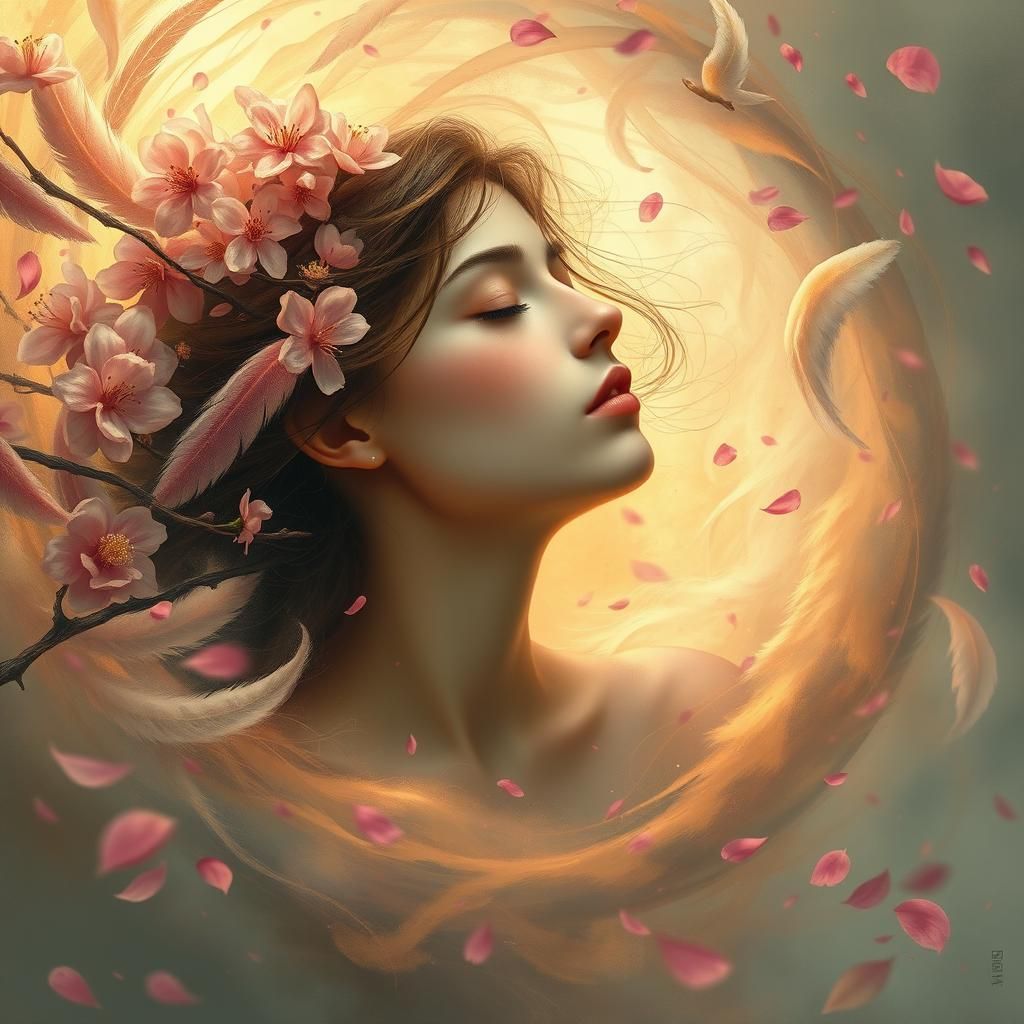 Ethereal Woman in Cherry Blossom Vortex
